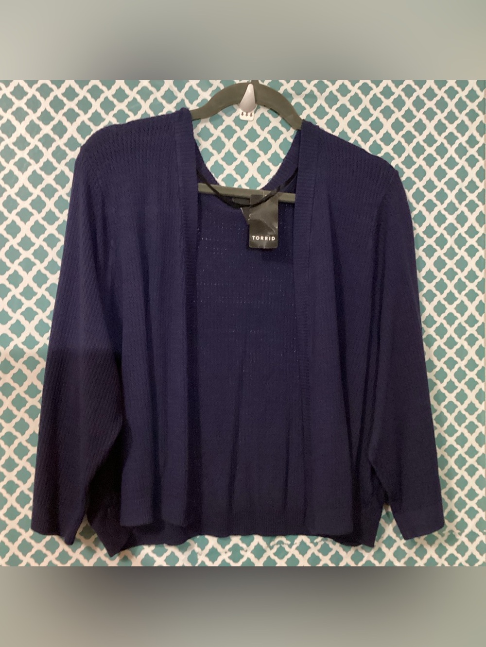 Torrid Women's Open-Front Navy Cardigan Sweater Crop 3/4 Sleeve Size 4